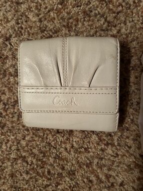 Coach Pleated Compact Leather Wallet in Cream